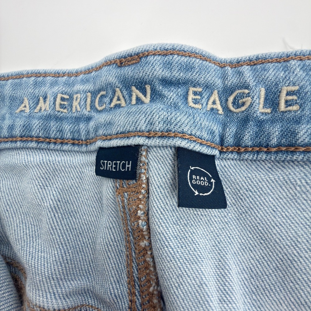 American Eagle Baggy Wide Leg Jeans Womens 10 Blue Super High Rise Raw Hem - Picture 9 of 9